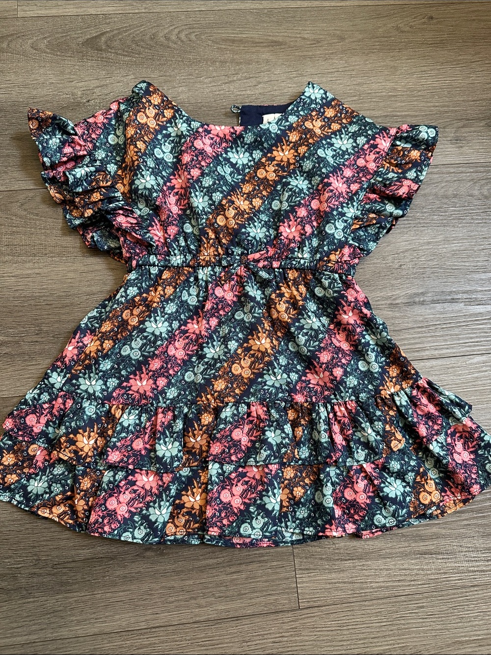 Janie and Jack Black Floral Stripe Dress with Pink & Orange Accents